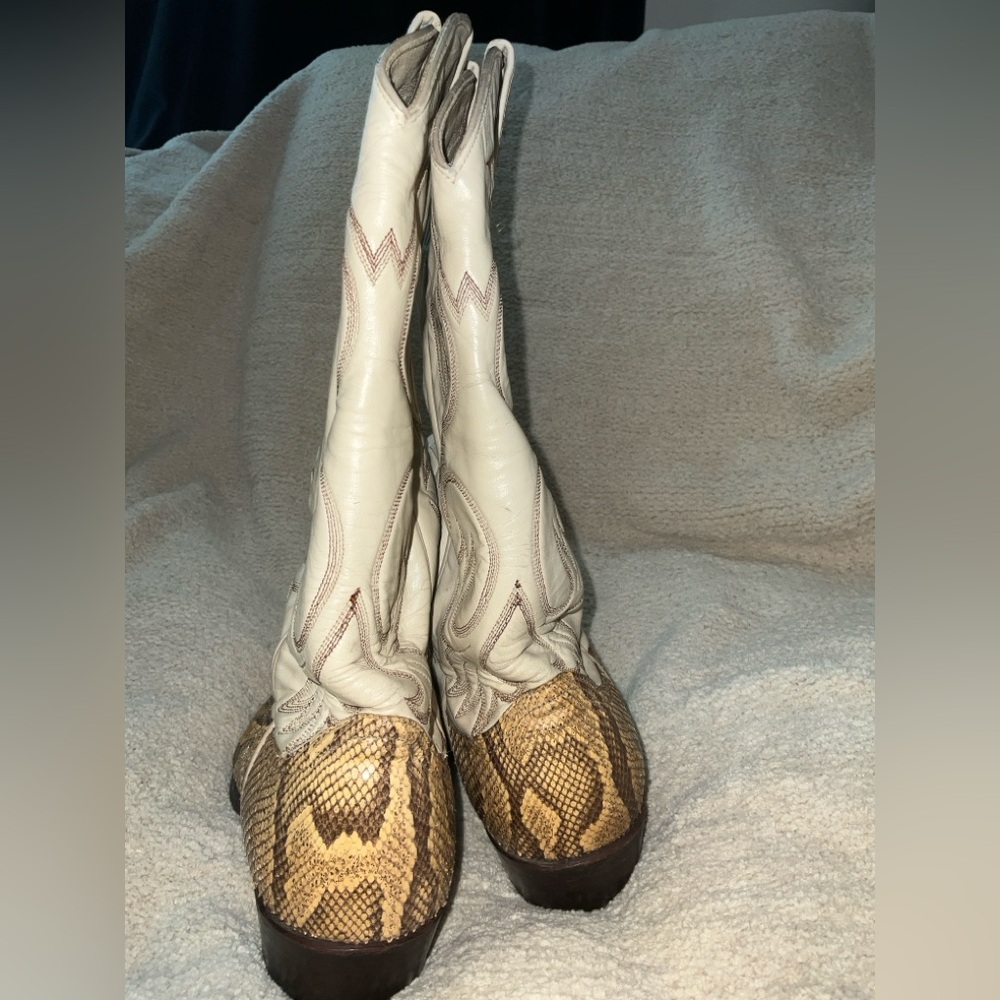 Vintage Larry Mahan Python Snake Leather Cowboy Western Boots, Womens 9.5 - 10 - Picture 11 of 11